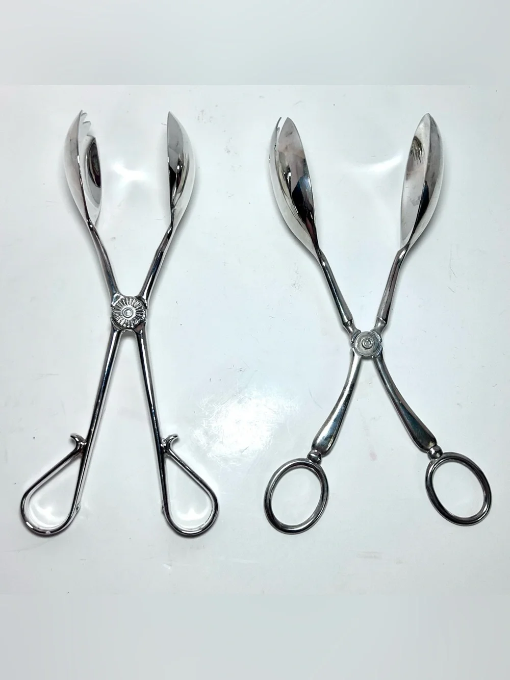 Silver Plated Salad Tongs Scissor Style Zinc Silver Plate Set of Two